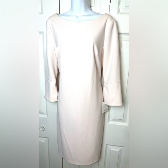 New CALVIN KLEIN Split Sleeve Sheath Dress Blossom Pale Pink Blush Wedding Work - Picture 2 of 15